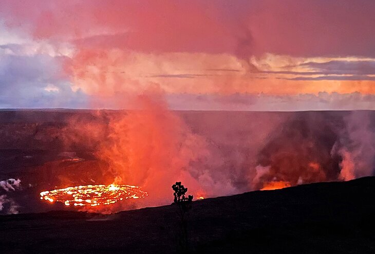 Kilauea erupting at night in Hawai'i Volcanoes National Park