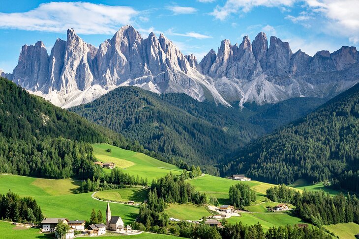 The Dolomites and the village of Santa Maddalena