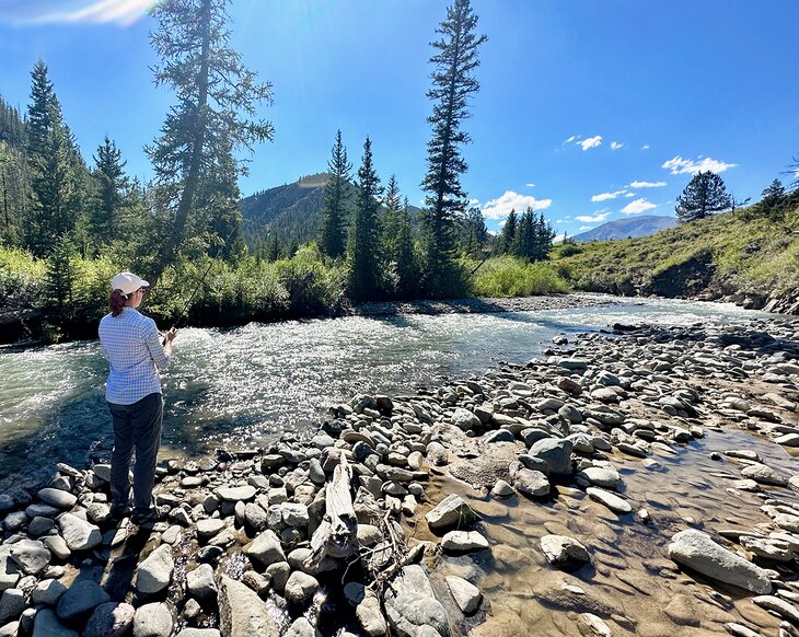 Author Anietra Hamper fishing on the Wood River 