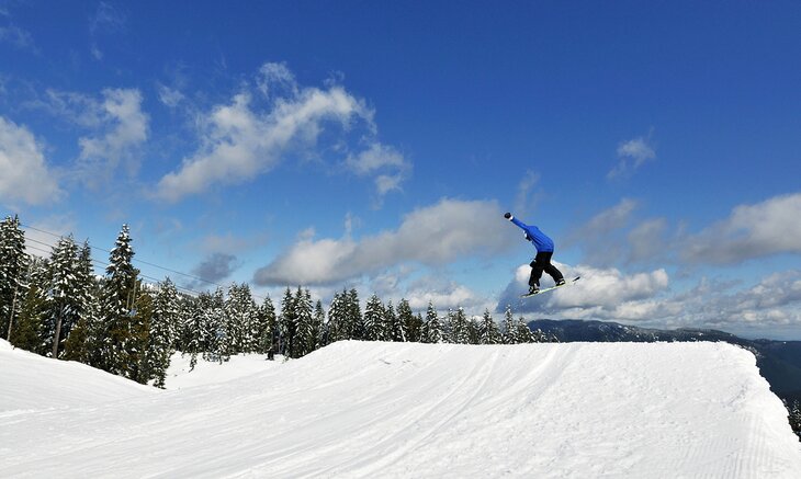 A snowboarder at Mount Seymour