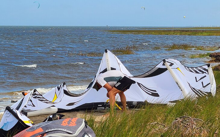 Author Michael Law working on his kite 