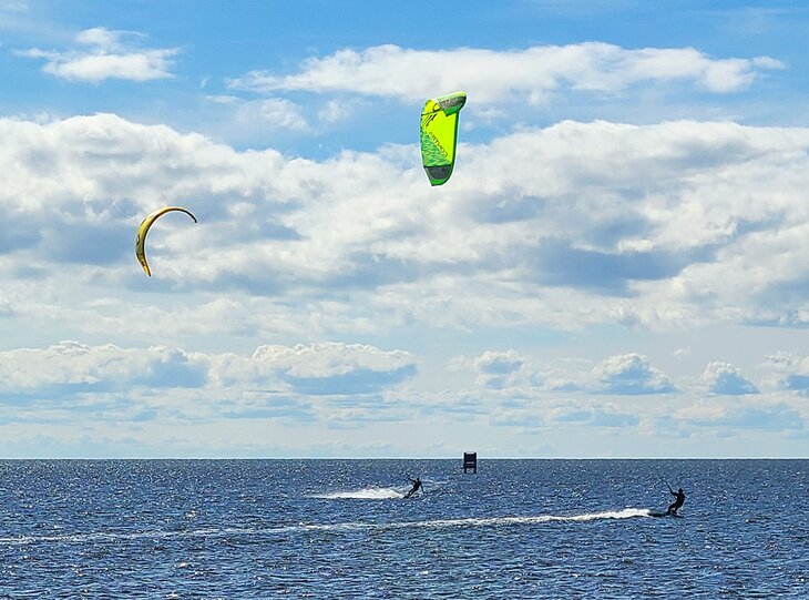 Kiteboarders on Pamlico Sound in the Outer Banks