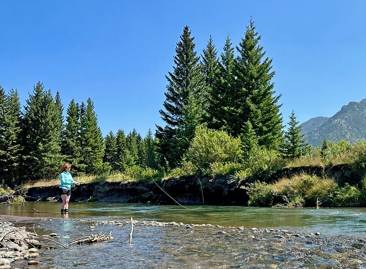 Author Anietra Hamper fly fishing in Wyoming