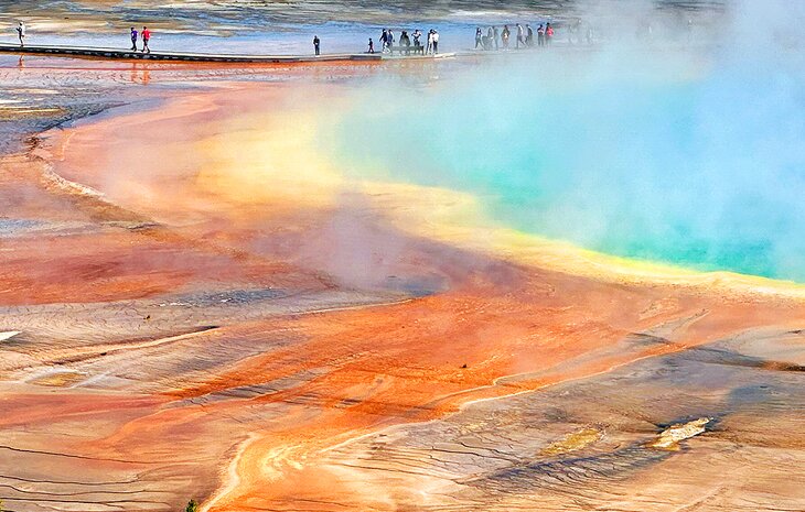 Midway Geyser Basin, Grand Prismatic Spring and boardwalk